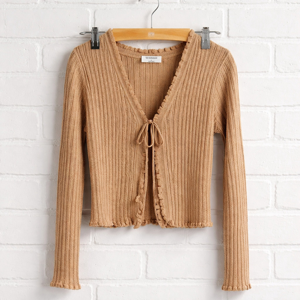 NWT The Workshop Size Medium Taupe cardigan with Tie in the Front - Picture 2 of 6